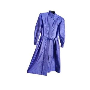 Misty Weather Vintage Rain Coat Women's S 11/12 Purple Long Collar Tie Waist 80s